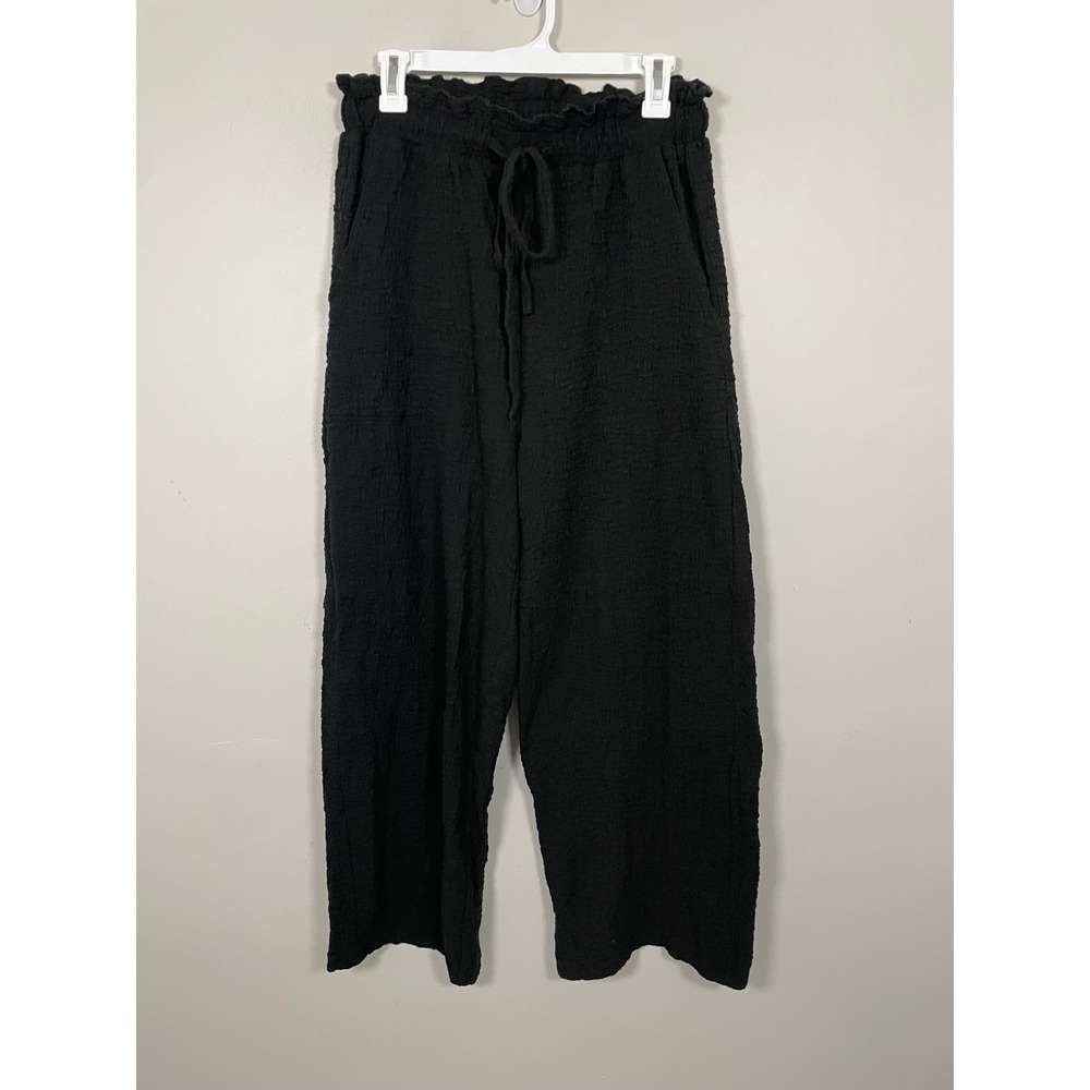 Easel Black Crinkle Texture Wide Leg Pants Size Medium Casual Boho Comfort
